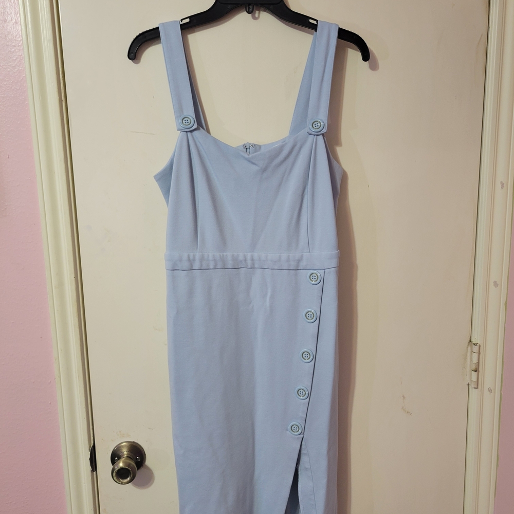 VENUS Light Blue Midi Dress with Button Accents